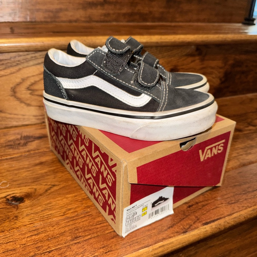 Vans Kids Black and White Velcro Sneakers